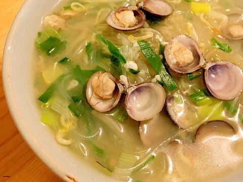 カンタン鉄分♡しじみとニラの春雨スープ♪塩麹風味